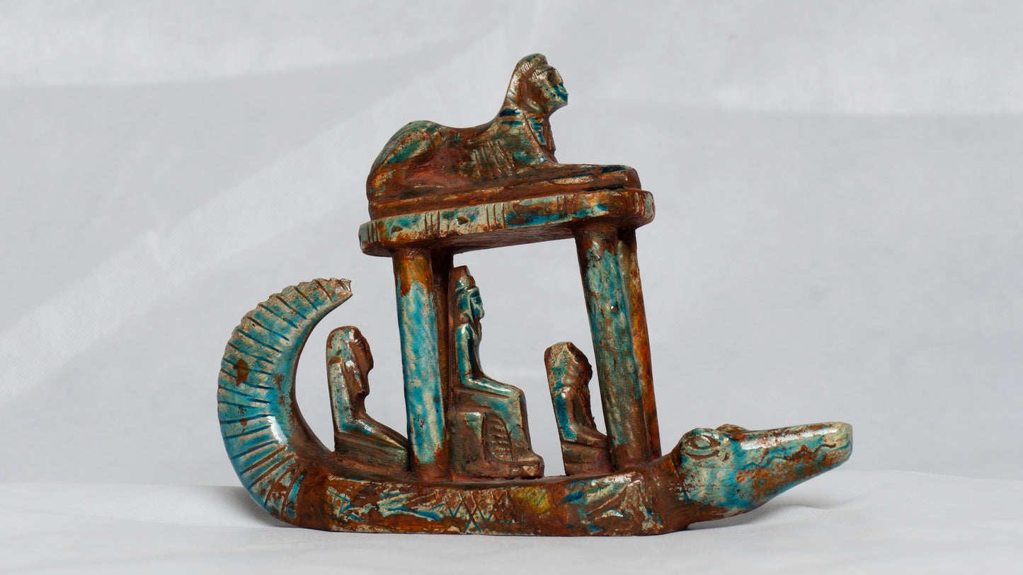 Unique Ancient Egyptian Statue Pharaonic Replica River boat crocodile