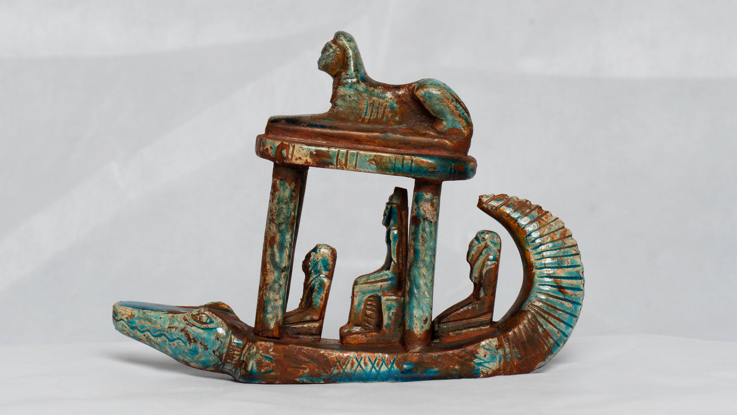 Unique Ancient Egyptian Statue Pharaonic Replica River boat crocodile