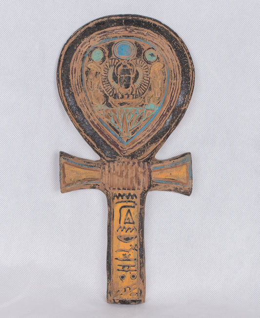 Handmade Ancient Egyptian Pharaonic Ankh Key Of Life with Scarab Symbol of protection