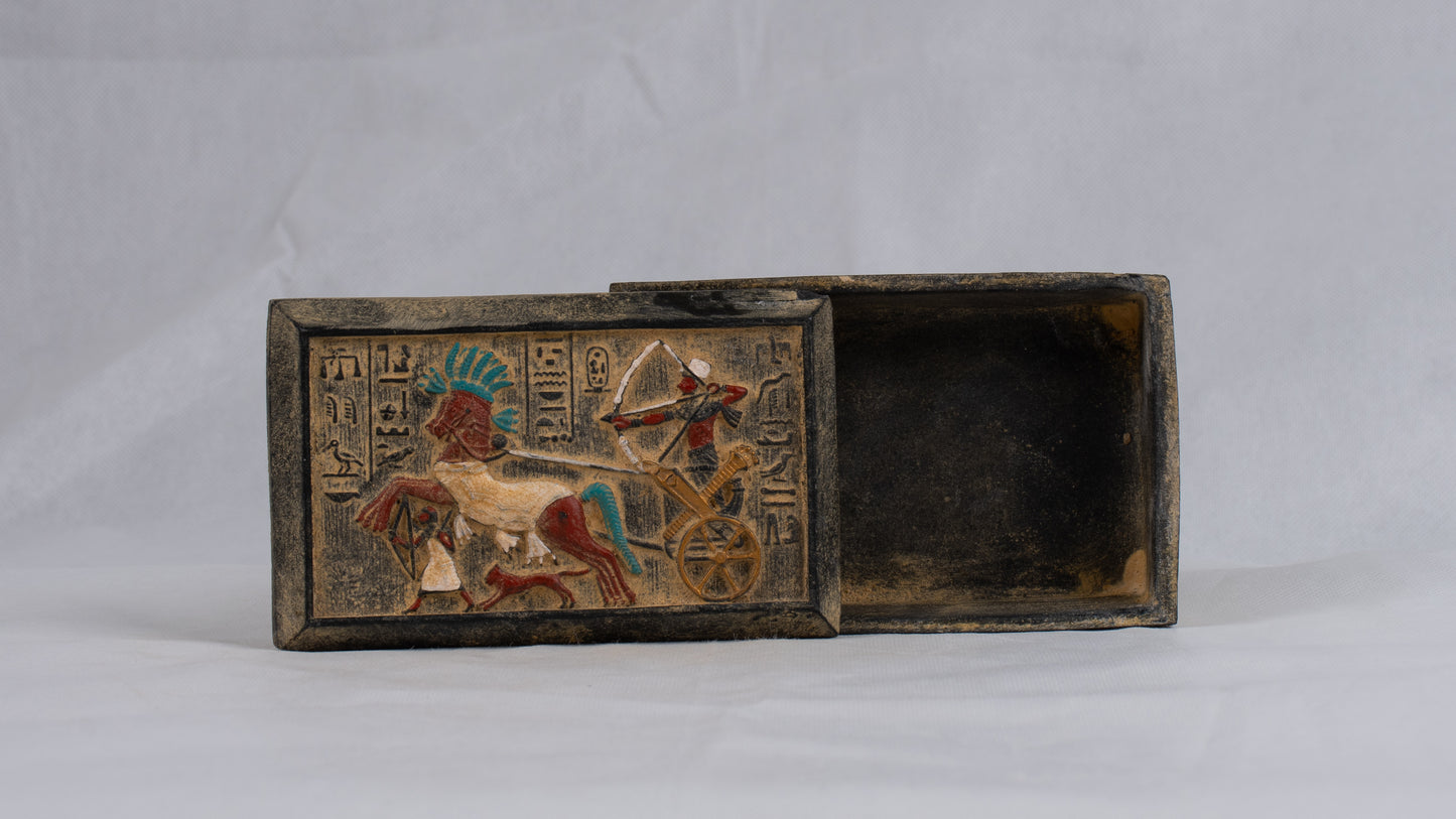 Unique Egyptian Replica jewelry Box with Ramses II riding Chariot at the Battle of Kadesh