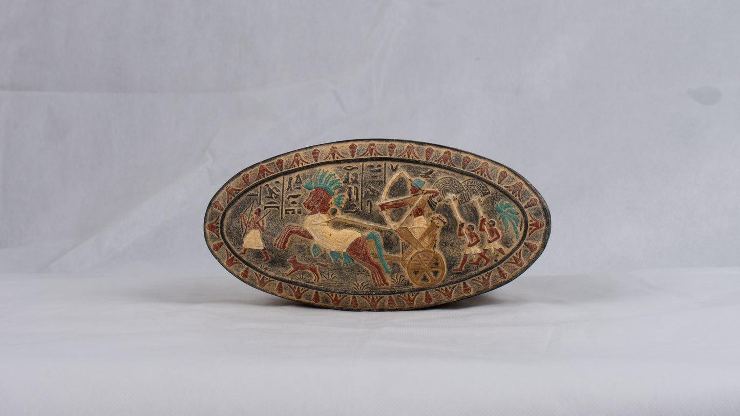 Unique Egyptian Replica jewelry Box with Ramses II riding Chariot at the Battle of Kadesh