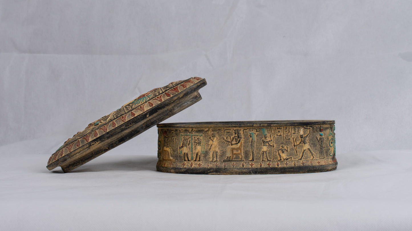 Unique Egyptian Replica jewelry Box with Ramses II riding Chariot at the Battle of Kadesh