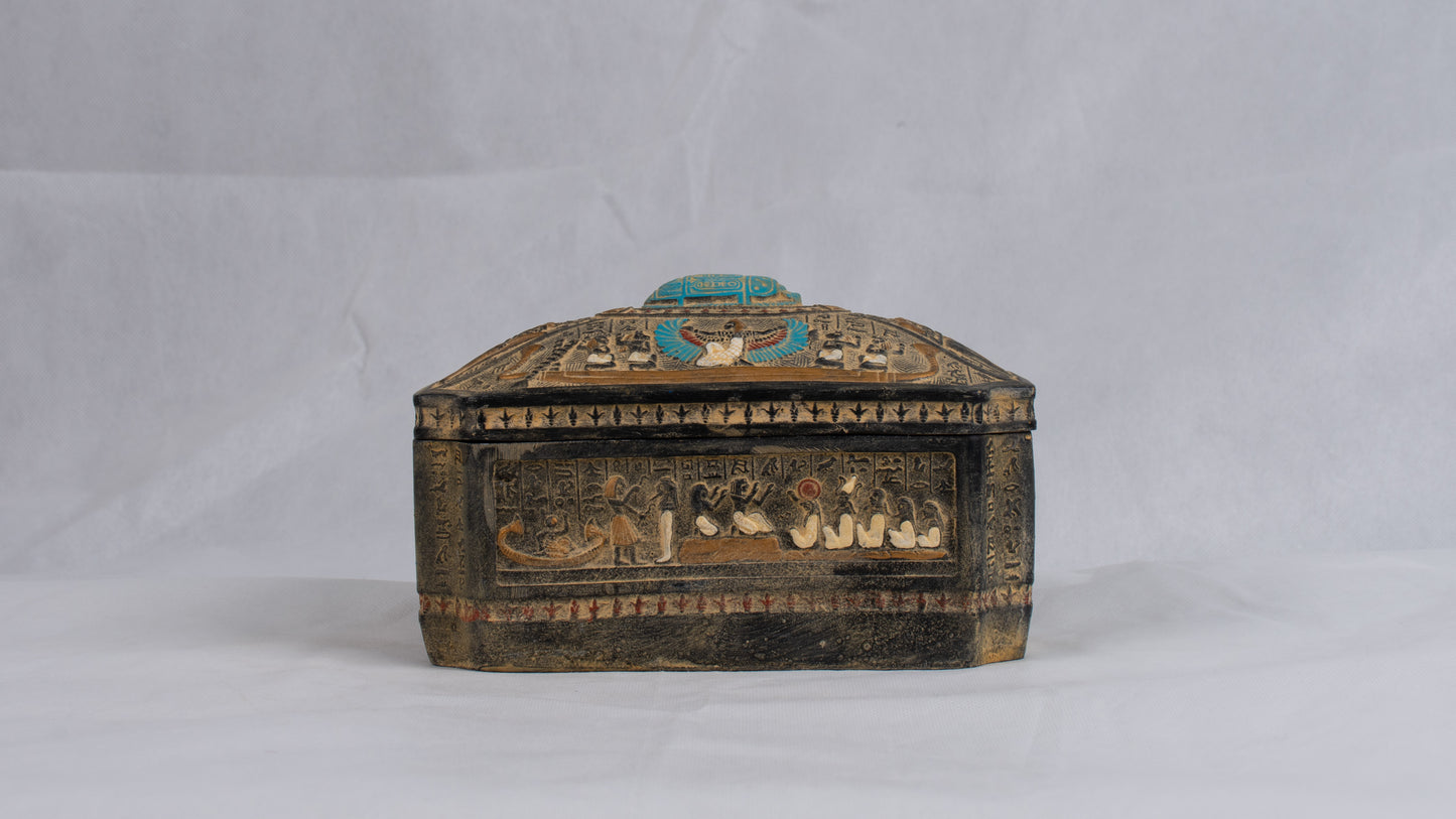 Unique Ancient Egyptian Replica sculptures of Jewelry Box with Scarab Protect Sphinx Handmade