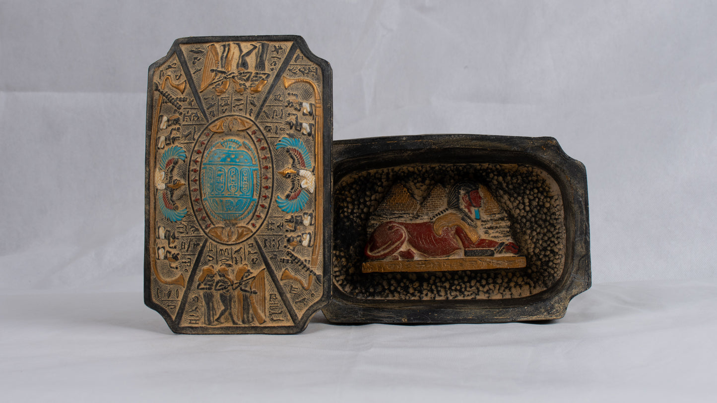 Unique Ancient Egyptian Replica sculptures of Jewelry Box with Scarab Protect Sphinx Handmade