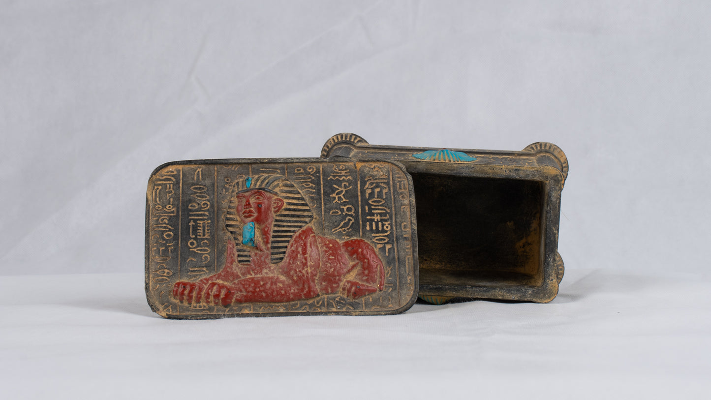 Unique Ancient Egyptian Sphinx & King Tut Handmade Jewelary Box