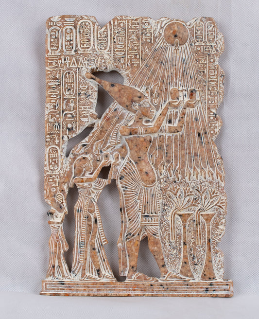 Unique Ancient Egyptian Stella Pharaonic Replica wall relief Akhenaten Nefertiti Worship Sun