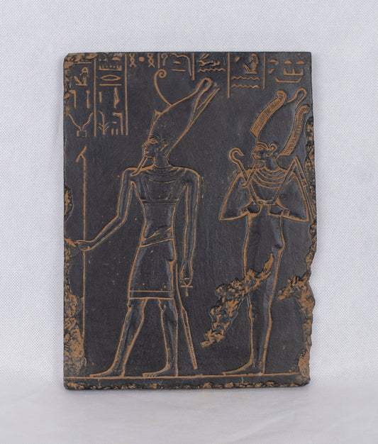 Ancient Egyptian Stella Pharaonic Handmade wall relief of Ptah and Ramses II Temple Stela